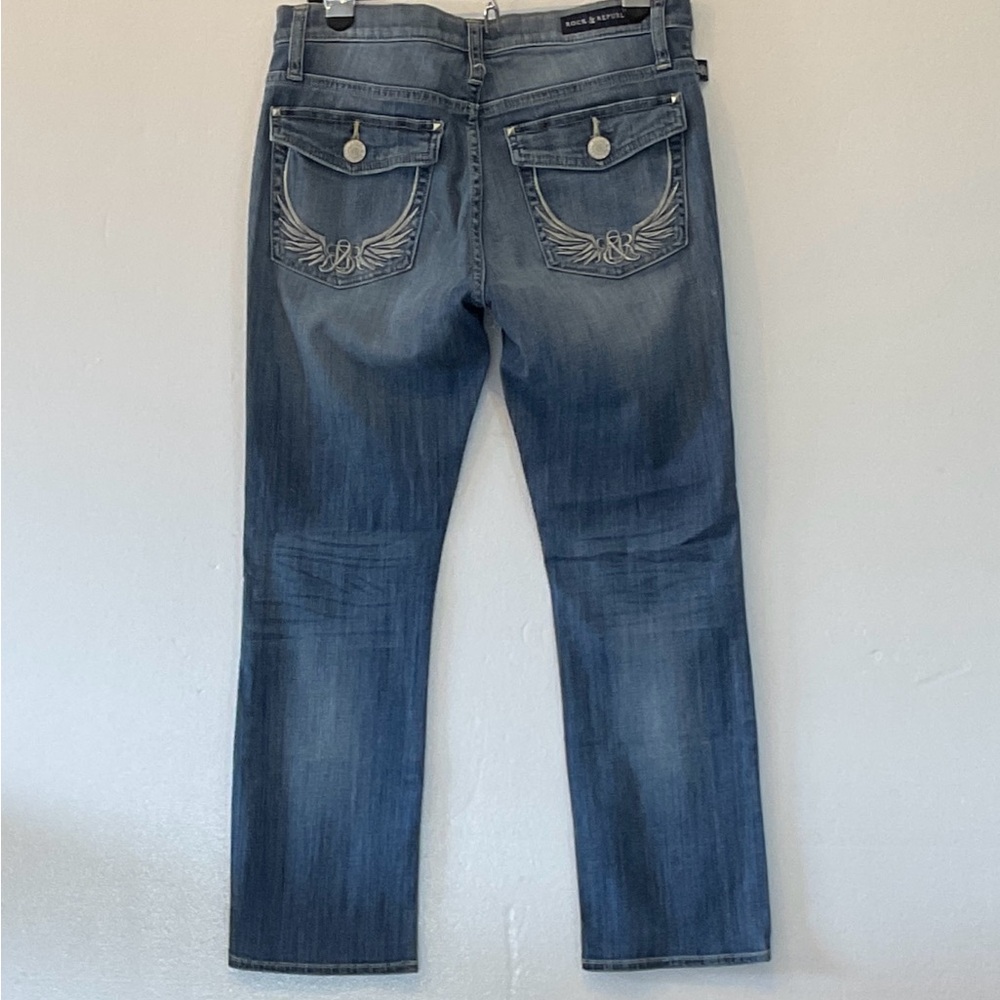 Rock & Republic womens KENDALL 8 jeans Angle Wings Studded med blue wash stretch